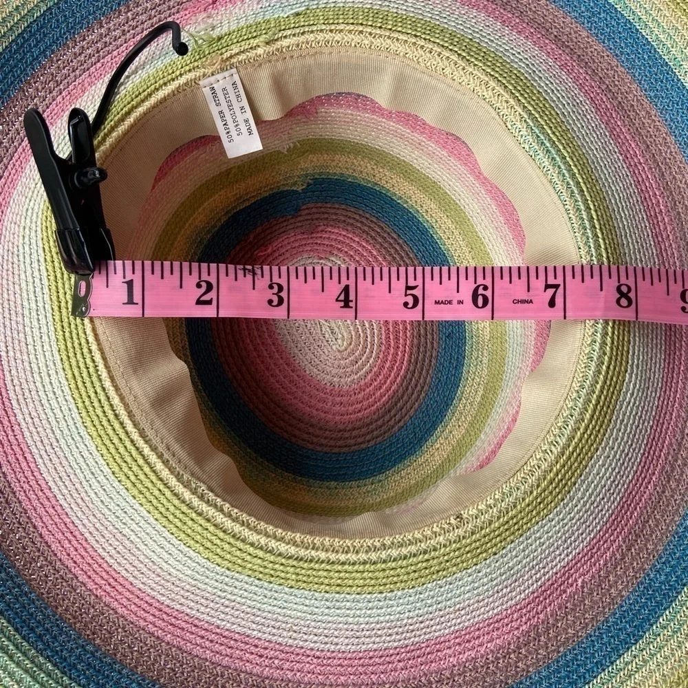 BEACH STRAW HAT Women's OS Multi-Color Swirl Coastal Cruise Summer Picnic Easter - Picture 3 of 5